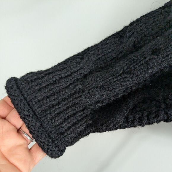 Vintage Floral Sweater M Black Wool 90s Roll Collar Cable 3D Knit Whimsigoth - Picture 5 of 11